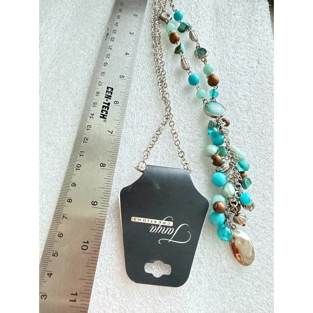 Tanya Creations Turquoise Blue Beaded Y Drop Cluster Pendant Necklace NWT